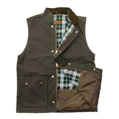 Product image, front view of the Game wax gilet slightly zipped open 