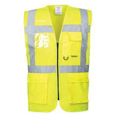 Product shot for the Portwest S476 Berlin Executive Hi Vis Vest Media in yellow