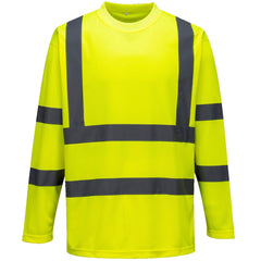 product image of the Portwest S178 Hi Vis Long Sleeved Crew Neck T-Shirt in yellow